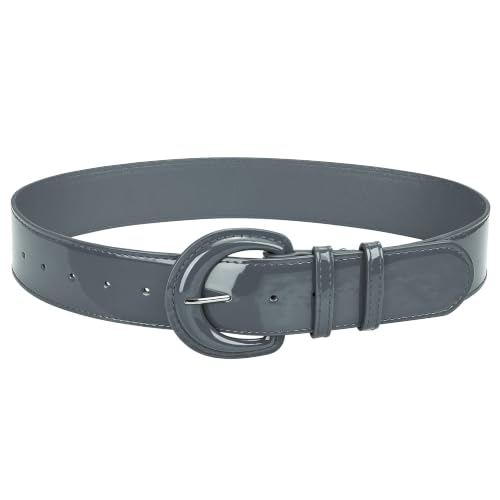 XZQTIVE Women's Wide Patent Leather Belt Vintage Buckle Waist Belt for Dresses Jeans Coats Adjustable Fashion Statement Belt, White, 118cm