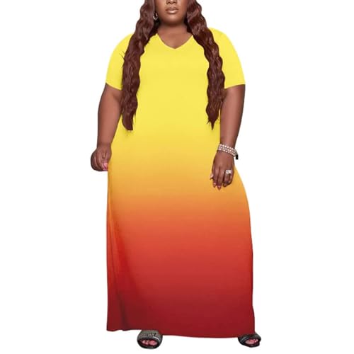 Image of YeGine Oversize Tshirt Dress Plus Size Short Sleeve Maxi Dress with Pockets