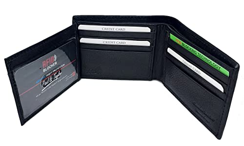 Men's, RFID Protected, Genuine Leather BiFold Wallet With 2 ID Windows On Fold Out (Black)3