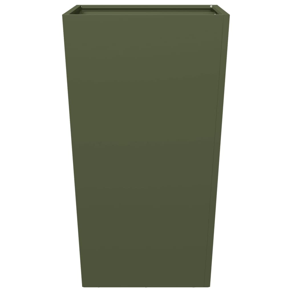Donice ogrodowe 2 sztuki oliwkowa zieleń 45x45x75 cm stal ocynkowana na zewnątrz duże pojemniki na rośliny kwiaty warzywa z dnem montaż balkon patio taras
