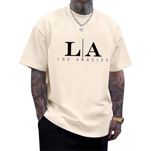 Image of BeWithYou Oversized Graphic Tshirts for Men Vintage Los Angeles Letter Graphic Shirt Baggy Streetwear Tee Casual Cotton Tops