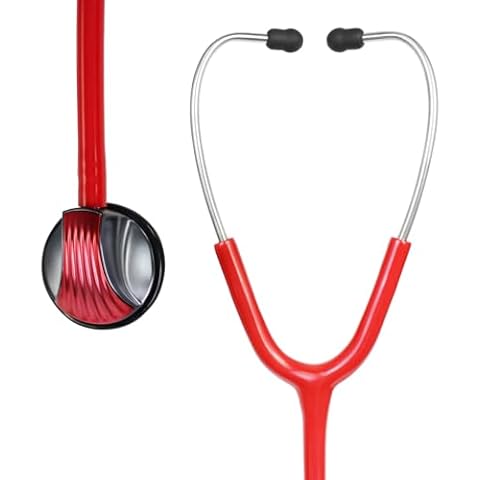 SCIAN Stethoscope - Single Head Cardiology Stethoscopes for Nurses, Doctors and Nursing School Students, Ideal for Blood Pressure Monitoring Home Diagnostics Medical Supplies, Red Cover