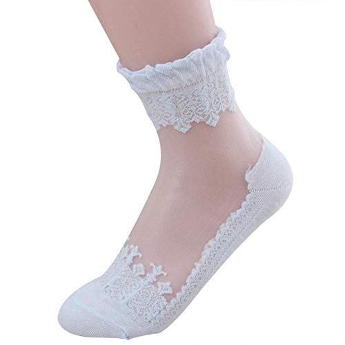 Image of Ultra Thin Transparent Net Crystal Elastic Ankle Socks with Little Flowers Women /Girls