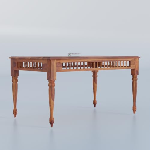Image of Jangid Handicraft Solid Sheesham Wood 6 Seater Dining Table Set | Six Seater Dinner Table with 6 Cushions Chairs | Dining Table Set 6 Seater for Living Room, Kitchen & Home | Honey Finish