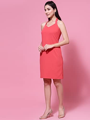 Image of OOMPH! Women Mini /Short Bodycon Dress in Lycra Blend Fabric with Halter Neck and No Sleeves