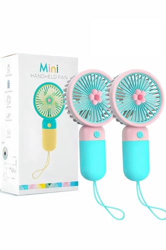 FamilyFeves Portable USB Fan (Korean Style) – Rechargeable 1200mAh Battery, 3 Speed Handheld & Desk Fan, Low Noise, Lightweight, Travel Friendly, Up to 6 Hrs Runtime with USB Cable (Random Colour)