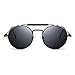 RONSOU Steampunk Style Round Vintage Sunglasses Retro Eyewear UV400 Protection Matel Frame grey&grey