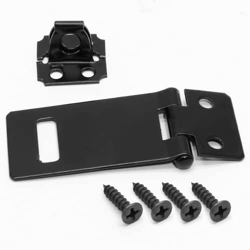 Biaungdo 2 Inch Padlock Hasp, 4 Pcs Door Slide Latch Lock Security Door Clasp Black Painted Iron Gate Bolt Lock Hasp with Screws for Door Gate, Home, Garden, Yard(Black) - Image 3