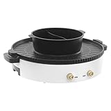 2 en 1 Hot Pot - Olla eléctrica con parrilla, con control de temperatura independiente, 2 en 1, parrilla multifunción, redonda, para fiestas familiares, color blanco