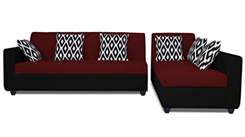Image of Adorn India Rio Highback L Shape 6 Seater Sofa Set (Right Hand Side) (Maroon & Black)