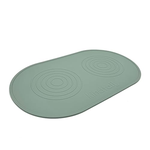 KindTail Dog & Cat Food Mat - Waterproof, Food-Grade Silicone Pet Placemat for Feeding & Water Bowls - Raised Edges Protect Floors - Non-Slip Grip - Dishwasher Safe - 19 x 11 Inches, Light Green
