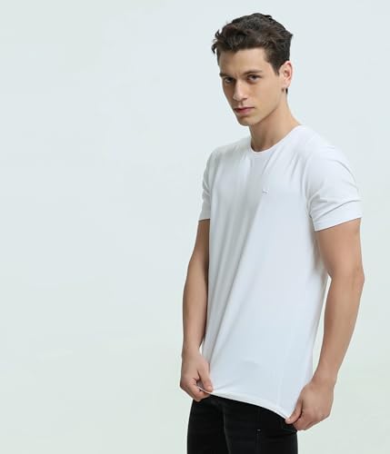 Image of TURMS Men's Casual Solid Round Neck T-Shirt, Odor Control, Stretchable & Breathable, Cotton Rich Fabric, Half Sleeve