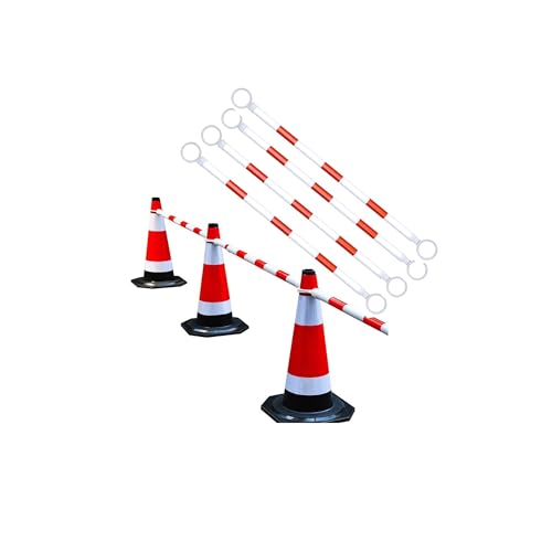 Barre de cônes de signalisation rouge et rétractable 1,25m à 2m pour parkings - Lot de 6