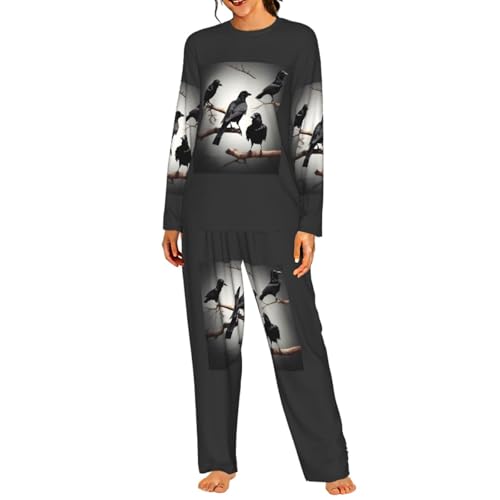 Pyjama corbeau noir femme, ensemble de nuit assorti idéal pour un cadeau original