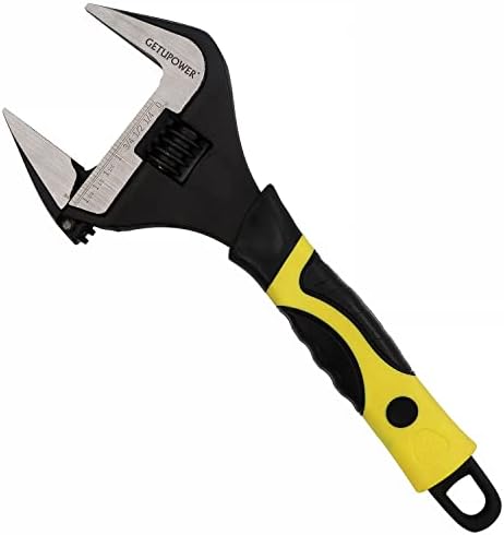 GETUPOWER 10-Inch Adjustable Wrench, Black Oxide Finish, Wide Opening Ultra-thin Plumbing Wrench, Drop Forged Cr-V, SAE and Metric Scale Marked Pipe forceps