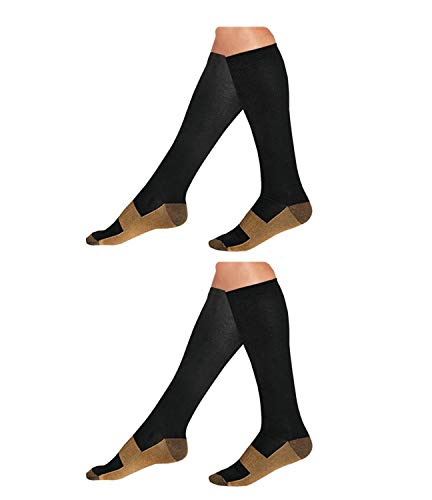 HealthyNees 2 Pairs Combo Copper Infused Compression Socks Helps Reduce Swelling Pain Traveling Anti-Fatigue Feet Support (S/M)