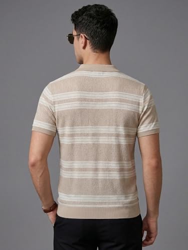 Image of XENOVAURBAN Polo t Shirt for Man | Striped Pattern Mens Cotton Polo Neck T-Shirt with Collar | Regular fit | Breathable and Soft - Polo-Striped-P