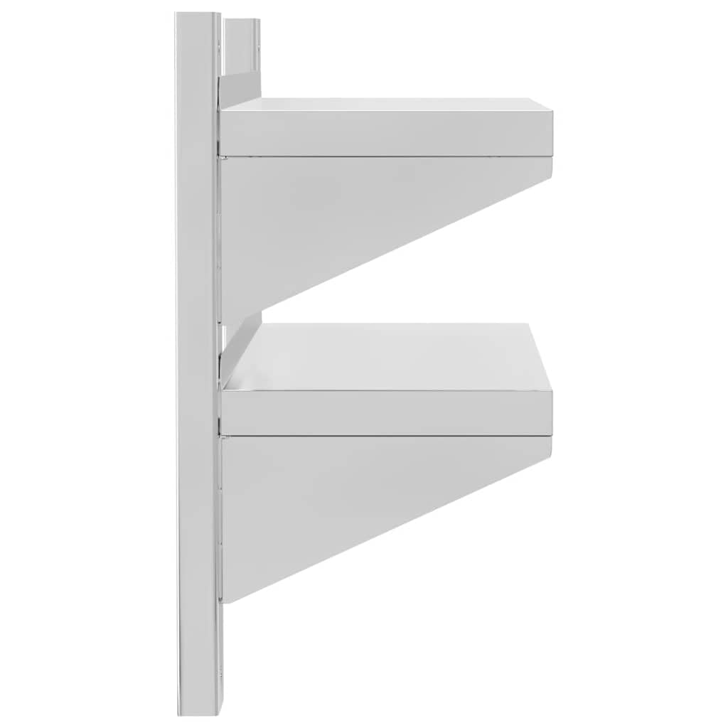 Estantería de pared de acero inoxidable con 2 estantes, 50 x 23,5 x 48 cm, estante de cocina, estante flotante de metal con superficie cepillada, para restaurante, cocina, garaje y lavandería