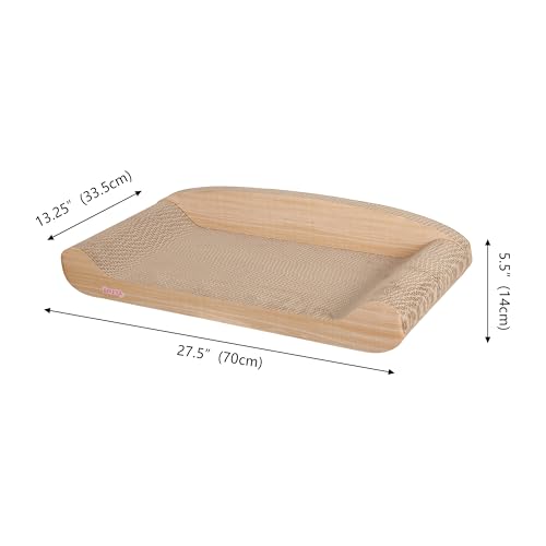Image of Montego 27.5 inch Cardboard Cat Scratcher Lounge Bed, Corrugated Sofa Scratching Pad with Catnip, Oak Wood Finish Furniture Protector for Large Cats CSR1004C
