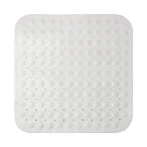 Alfombra de Ducha, Alfombrilla Ducha Antideslizante con Ventosas, para Sauna, Cuarto de Ducha, a Prueba de Lavadoras, Blanca 48 x 48 cm
