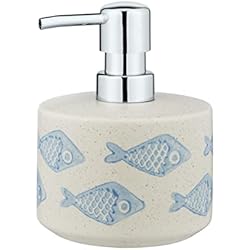 Dispenser Detergente Ceramica WENKO Dispensador de jabón Aquamarin - Dispensador de jabón líquido, dispensador de detergente Capacidad: 0.475 l, Cerámica, 10 x 13.2 x 10 cm, Beige