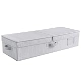 Sukkiri Homu ベッド下ストレージバッグ フリップトップ蓋付き ブランケットストレージコンテナ 1パック 衣類、掛け布団、季節のアイテム用 30x12x6.5インチ グレー