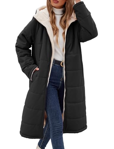 Tuopuda Winterjacke Damen Lang Warm Winter Stehkrage Teddyjacke Wasserdicht Reversibel Sherpa Daunenjacke Winddichter Daunenmantel Parka Pufferjacken Herbst Winter Geschenk...