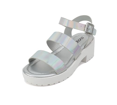 Image of Soda ACCOUNT-2 ~ Little Kids /Children /Girls Open Toe Two Bands Lug sole Fashion Block Heel Sandals with Adjustable Ankle Strap