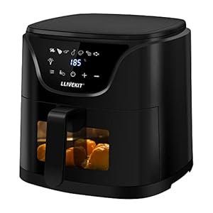 LLIVEKIT Heteluchtfriteuse, 5 liter, friteuse zonder olie, airfryer met digitaal led-touchscreen en kijkvenster, 1500 W, 7 programma’s, voor 4-6 personen, zwart