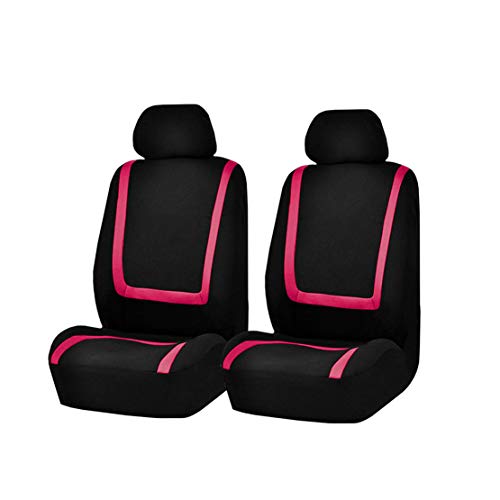 GODGETS Coprisedili Auto Universali Set Completo Copertura Protezione Sedili per Auto in Poliestere Tessuto Anteriore e Posteriore,Nero Rosa,2 * Seater Anteriore