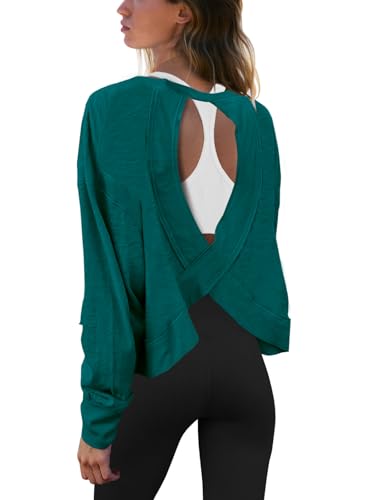 Image of Panadila Womens Open Back Workout Tops Long Sleeve Shirts