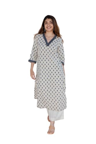 Image of Women's Viscose Rayon Printed A-Line Kurta - 3 /4 Sleeve Ethnic Tunic for Casual Long Kurta 1061