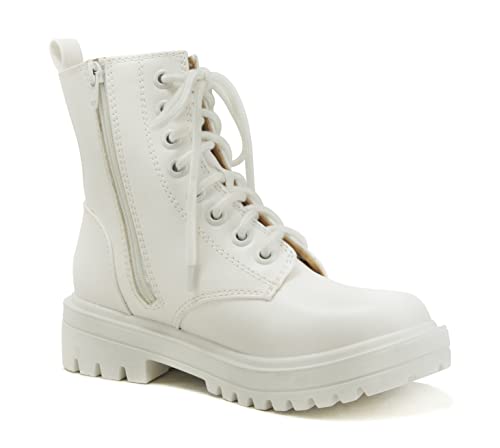 Image of Soda FIRM - Lug Sole Combat Ankle Bootie Lace up w /Side Zipper