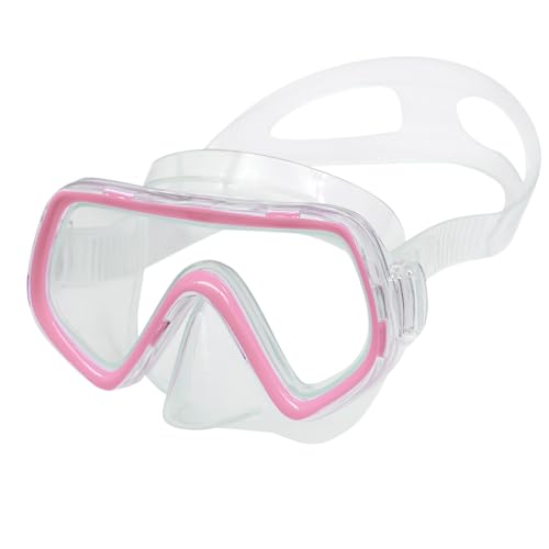 TNSLAND Maschera Snorkeling Bambino con Copertura Nasale, Antiappannamento Occhiali da Sub, Panorama a 180°, Occhiali da Nuoto Adatto ai Bambini dai 3 ai 12 Anni, Rosa Trasparente