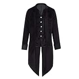 Herren Smokingjacke MOMBIY Männer Mittelalterlichen Retro Gericht Gothic Abendkleid Revers Schwalbenschwanz Steampunk Uniform Punk Windbreaker Mantel Mit KnöPfen Persönlichkeit Jacket(Schwarz,X-Large)