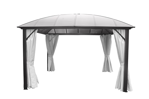 LECO-Kuppeldach-Pavillon – Stabiler 3,65 x 3,65 m Gartenpavillon mit wasserdichtem Hardtop-Dach (Polycarbonat-Doppelstegplatten) und verschließbaren Seitenteilen – Anthrazit lichtgrau