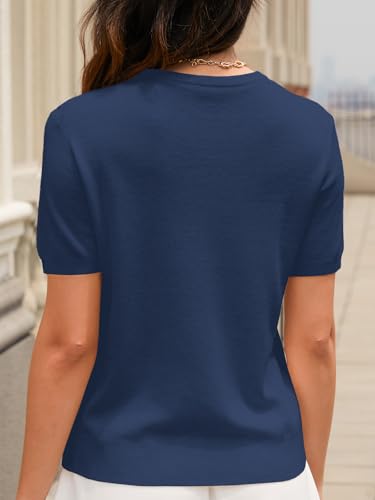 Image of SANGTREE Short Sleeve Sweater for Women Crewneck Summer Knit Tops | Summer Knit Pullover Tops.Perfect for Daily,Work,Home,Holiday,Travel,Shopping Etc.