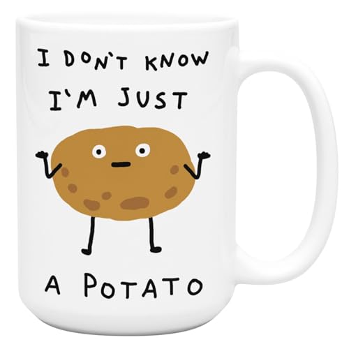 LookHUMAN Funny Coffee Mugs - I Don't Know I'm Just A Potato - Cute Novelty Cup, Unique Gift Ideas For Gamers, Foodies, And Humor Fans - Durable Ceramic & Vibrant Print Drinkware For Women & Men, 15oz