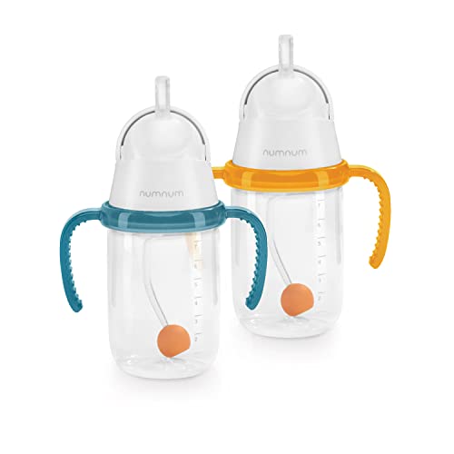 Image of NumNum Weighted Straw Cup for Infant & Toddler 6-12 months - Expert Endorsed - 7oz Training Baby Cups w/Removable Handles - Easy to Use Self Feeding & Drinking Skills - Food-Grade Silicone - 2pack