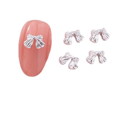 qbodp 50 Pcs Nail Decoration Fashion Nail Decoration Bow Decoration for Nail, Nail Supplies Nail Art Decoration Accessories,Silver