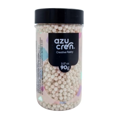 Azucren, Perlas Comestibles, Sprinkles Comestibles, Perfecto para Decorar Tartas, Cupcakes, Galletas y Chocolates, Diametro 4 Milímetros, 90 Gramos (Blanco)