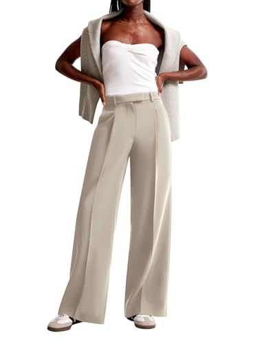 Image of NIMIN Women Wide Leg Pants High Waisted Dressy Work Office Trousers Business Casual Palazzo Pants 2026 Fashion Outfits with Pockets Apricot XX-Large