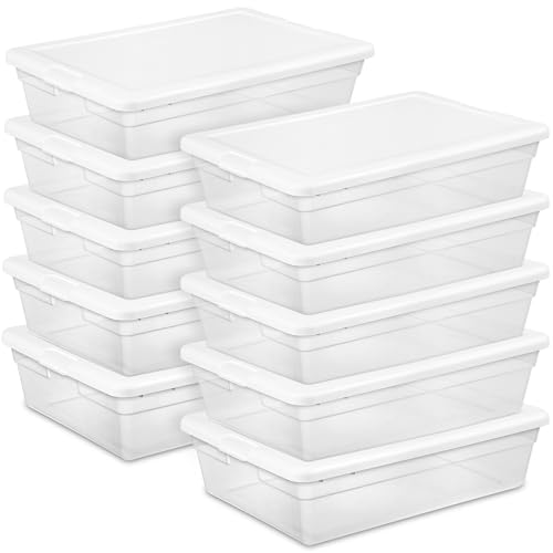 Image of Sterilite 28 Quart Storage Box with Lid, Clear Plastic Container for Organizing and Storing Items Underbed in Bedroom, Stackable Design, 10-Pack