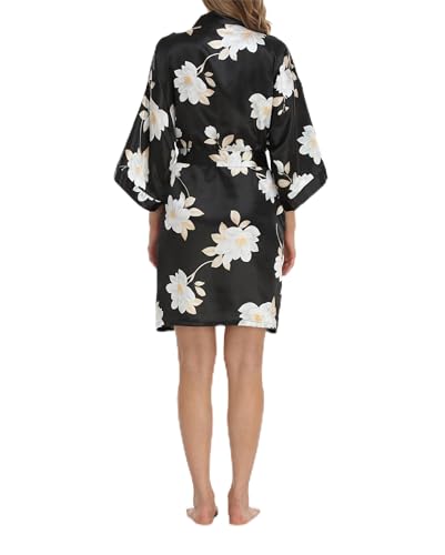 Image of Women's Short Satin Robes Lightweight Silky V-Neck Sleepwear Wedding Bridal Party Bride Bridesmaid Bathrobes