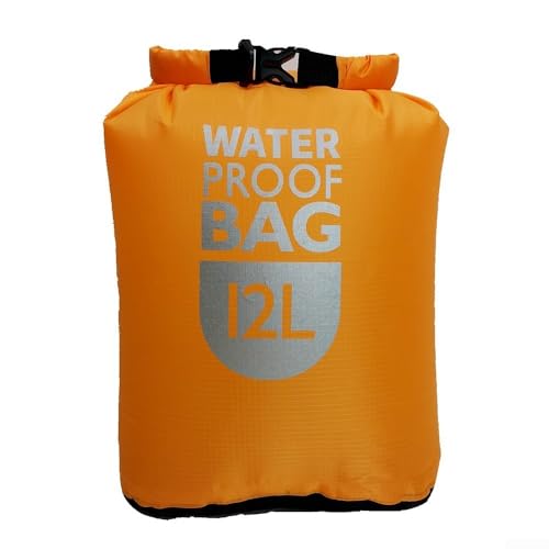 Shophubio Saco seco enrollable para almacenamiento de canoa, impermeable de 6 L/12 L con costuras selladas térmicamente, poliéster 210D a prueba de desgarros, equipo de natación y rafting (naranja, 12