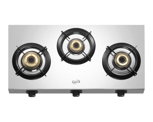 Image of Jyoti Lean 3 Gas Stove 3 Burner Stainless Steel | Direct Flame Forged Brass Burners Burners | Sturdy Pan Supports | Easy Clean Trays | ISI Certified