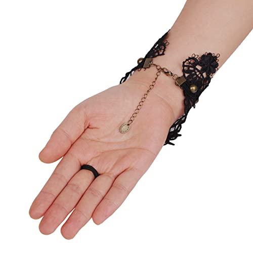 1Pair Lace Fingerless Black Punk Gothic Corpse Bridal Gloves for Halloween/Evening Party Wedding Short Bridal Gloves Ladies Girls Fancy Dress Flowery Day of the Dead Costume Accessory - Image 4