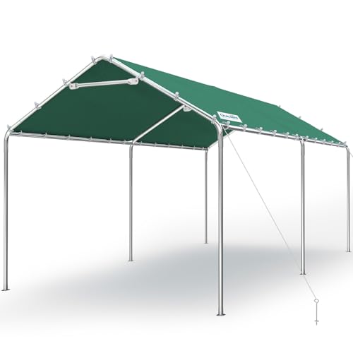 Quictent 10x20 ft Heavy Duty Carport Canopy Galvanized Car Tent Outdoor Garage Boat Shelter with Reinforced Structure, No Sidewall - Green Green 10'x2