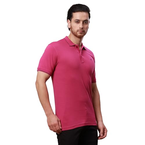 Image of Raymond Contemporary Fit Pure Cotton Solid Pattern Polo Neck Casual T-Shirt