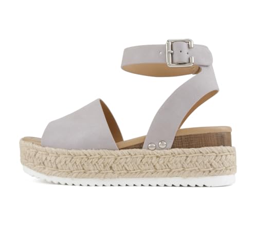 Image of Soda Topic Open Toe Buckle Ankle Strap Espadrilles Flatform Wedge Casual Sandal